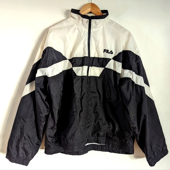 VTG FILA Y2K Classic White Black Streetwear Windbreaker Size Large - Picture 2 of 11